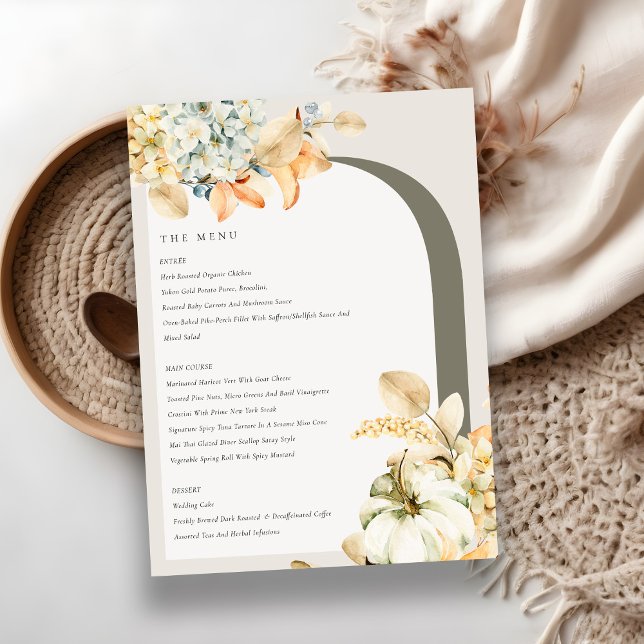 Elegant Rustic Autumn Pumpkin Arch Floral Wedding Menu (Creator Uploaded)