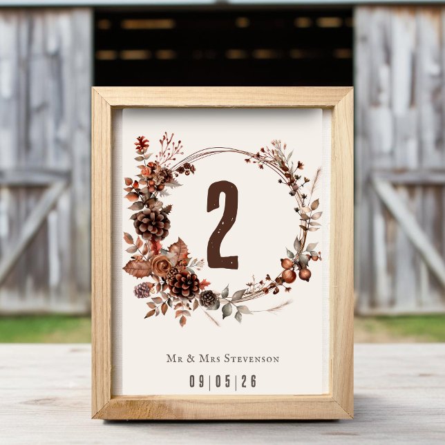 Elegant rustic autumn wedding wreath table number (Creator Uploaded)