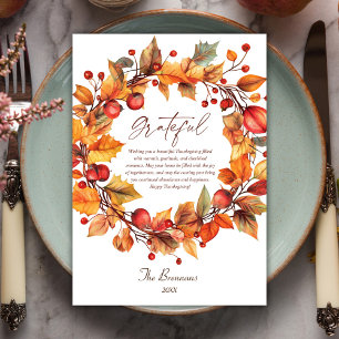 Elegant Rustic Autumn Wreath Thanksgiving  Holiday Card
