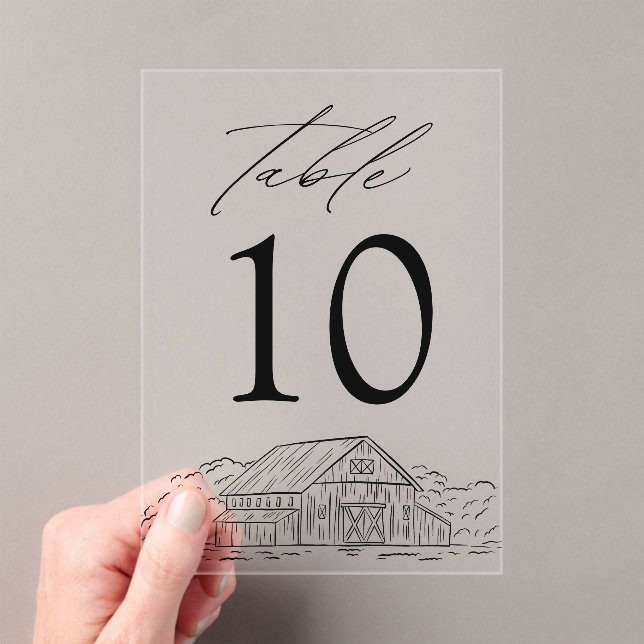 Elegant Rustic Barn Acrylic Wedding Table Number (Insitu (Handheld))