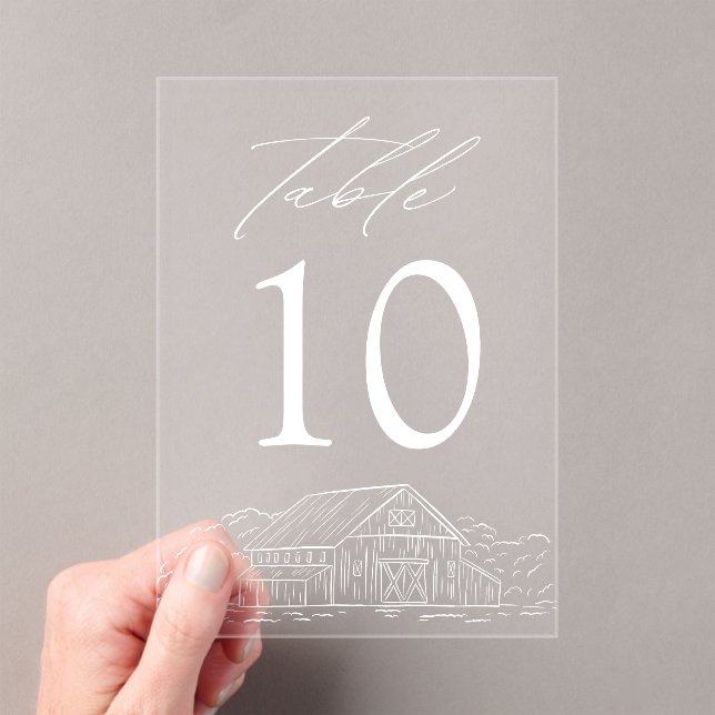 Elegant Rustic Barn Acrylic Wedding Table Number (Insitu (Handheld))