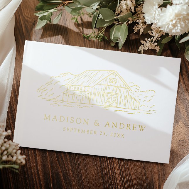 Elegant Rustic Barn Gold Foil Photo Wedding Guest Book (Creator Uploaded)