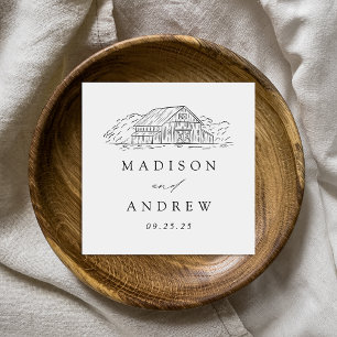 Elegant Rustic Barn Personalised Wedding Napkin