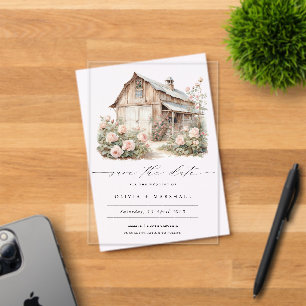 Elegant Rustic Barn Save the Date Acrylic Invitations