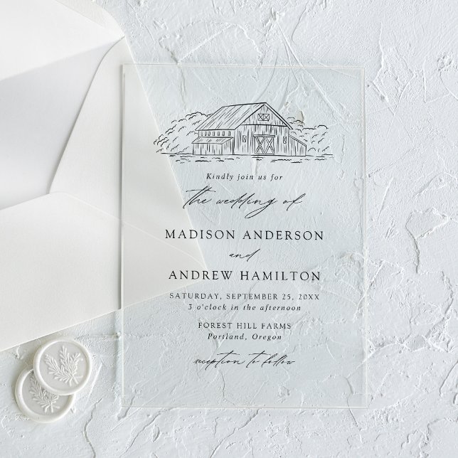 Elegant Rustic Barn Wedding Acrylic Invitations (Creator Uploaded)
