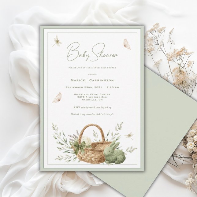 Elegant Rustic Basket Greenery Baby Shower Invitation (Creator Uploaded)
