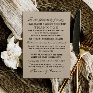 Elegant Rustic Black and Kraft Wedding Guest Thank You Card
