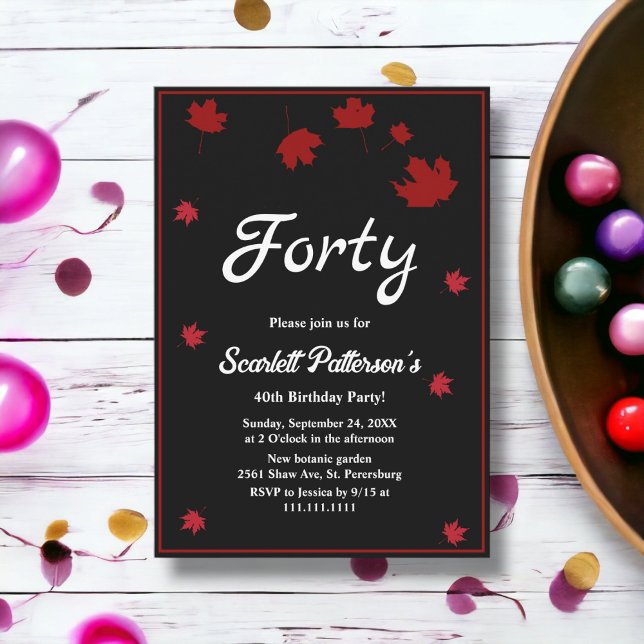 Elegant Rustic Black And White Fall 40th Birthday Invitation (Creator Uploaded)
