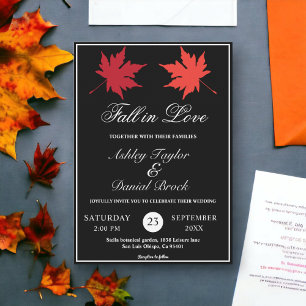 Elegant Rustic Black And White Leaves Fall Wedding Invitation