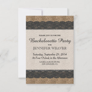 Elegant Rustic Black Lace and Jute Design Invitation
