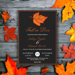 Elegant Rustic Black White Orange Fall Wedding Invitation