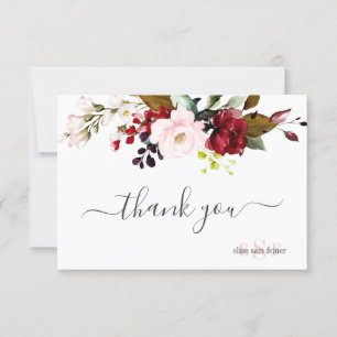 Elegant Rustic Bloom Burgundy Blush Thank You Card