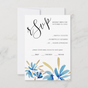 Elegant Rustic Blue And Gold Wildflowers RSVP Card