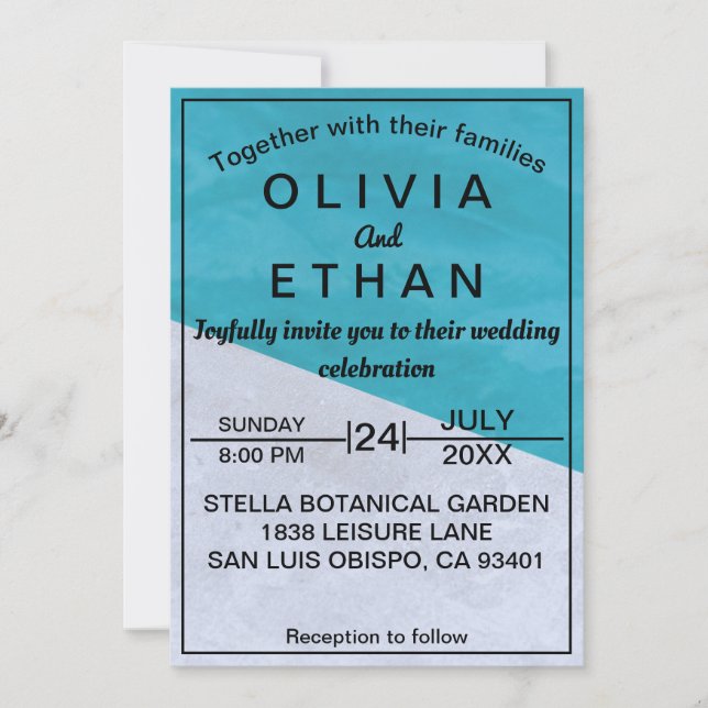 Elegant Rustic Blue And Grey Abstract Wedding Invitation (Front)