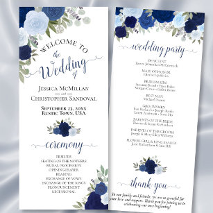 Elegant Rustic Blue Chic Watercolor Floral Wedding Programme
