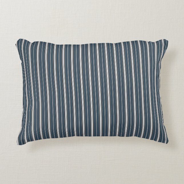 Elegant Rustic Blue Grey French Ticking Stripe  Decorative Cushion (Front)