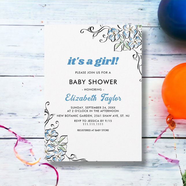 Elegant Rustic Blue Roses Floral Girl Baby Shower Invitation (Creator Uploaded)