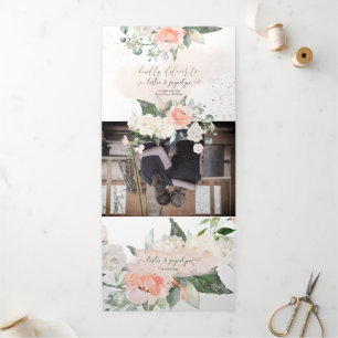 Elegant Rustic Blush Cream Watercolor Roses Tri-Fold Invitation