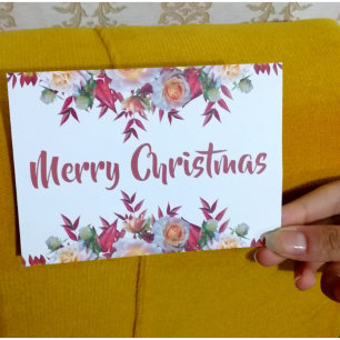 Elegant Rustic Blush Pink Rose Wreath Christmas  T Thank You Card