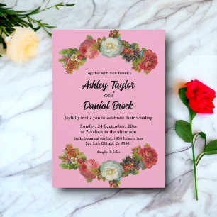 Elegant Rustic Blush Pink Summer Floral Wedding Invitation