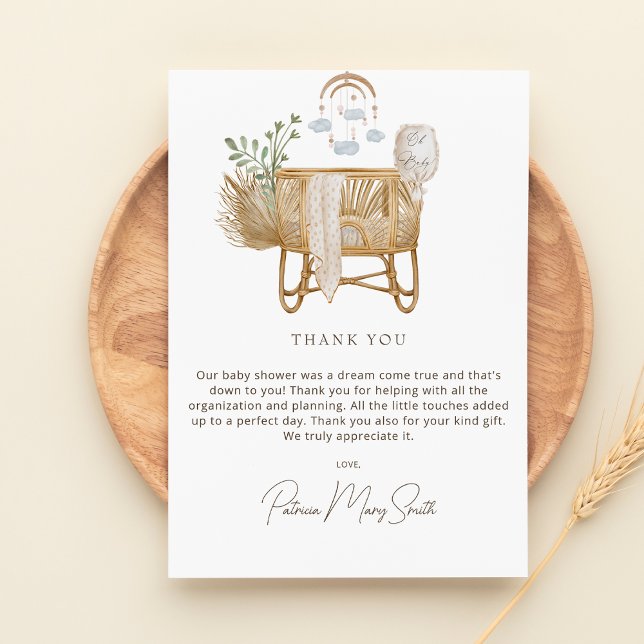 Elegant Rustic Boho Baby Cot Baby Shower Thank You Card (Rustic Boho Baby Shower Thank You Card)