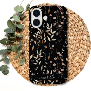 Elegant Rustic Boho Brown Floral Botanical iPhone 16 Case