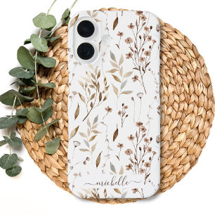 Elegant Rustic Boho Brown Floral Botanical iPhone 16 Case