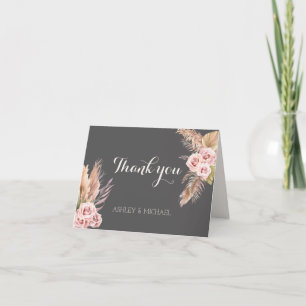 Elegant Rustic Boho Chic Floral Black Wedding Thank You Card