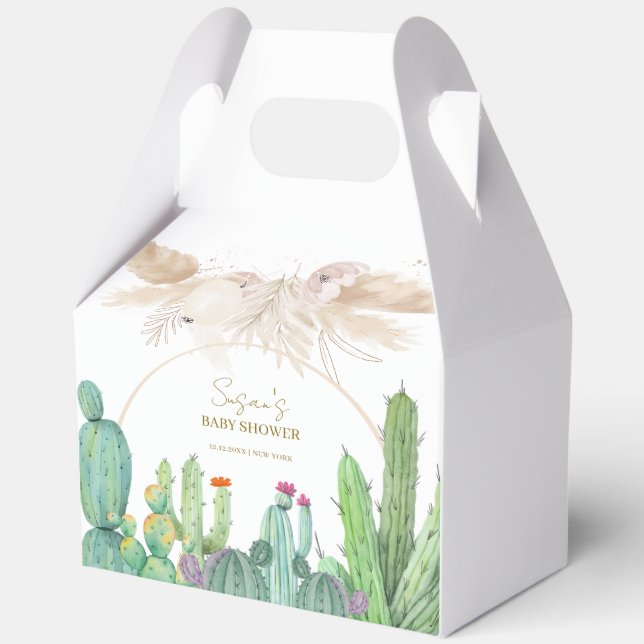 Elegant Rustic Boho Desert Cactus Arch Baby Shower Favour Box (Front)