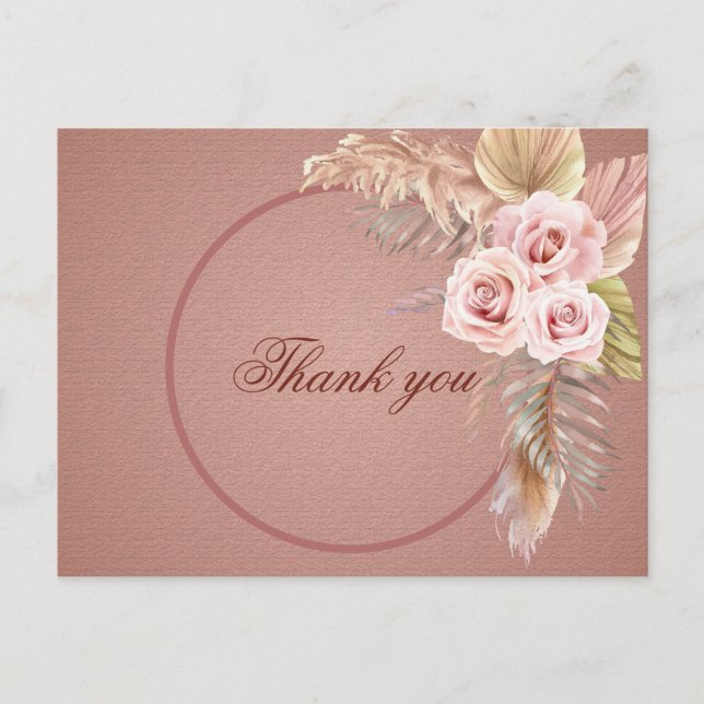 Elegant Rustic Boho Floral Botaniqe Wedding Thank  Postcard (Front)