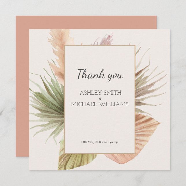 Elegant Rustic Boho Floral Wedding Thank You Card (Front/Back)