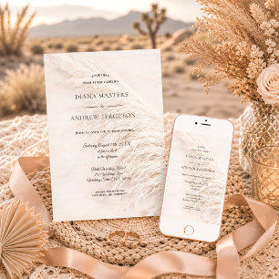 Elegant Rustic Boho Pampas Grass Wedding Invitation