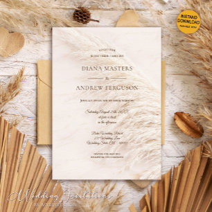 Elegant Rustic Boho Pampas Grass Wedding Invitation