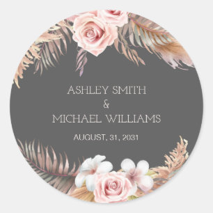 Elegant Rustic Boho Pampass Grass Dark Wedding Classic Round Sticker