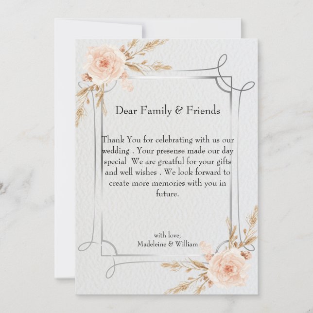 Elegant Rustic Boho Wildflowers Wedding Thank You Card (Front)