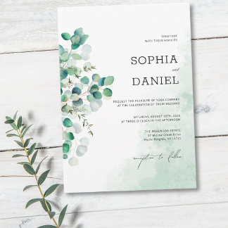 Elegant Rustic Botanical Eucalyptus Leaves Wedding Invitation