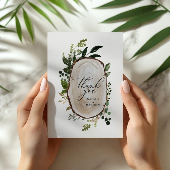 Elegant Rustic Botanical Greenery Thank You chic Card (Creator Uploaded)