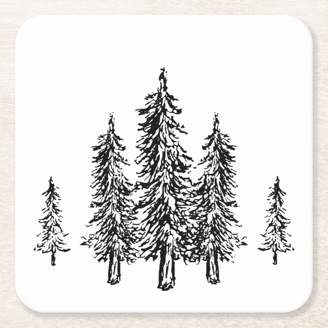 Elegant Rustic Botanical Greenery Trees Simple   Square Paper Coaster (Front)
