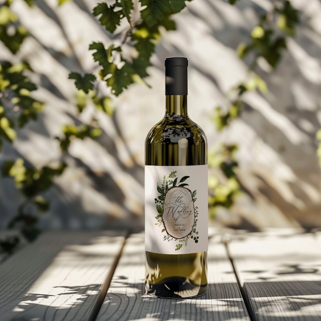 Elegant Rustic Botanical Greenery wedding party Wine Label (Creator Uploaded)