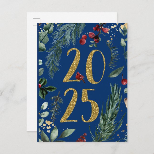 Elegant Rustic Botanical New Years Holiday Invite (Front/Back)