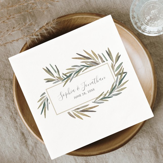 Elegant Rustic Botanical Watercolor Herb Wedding Napkin (Creator Uploaded)