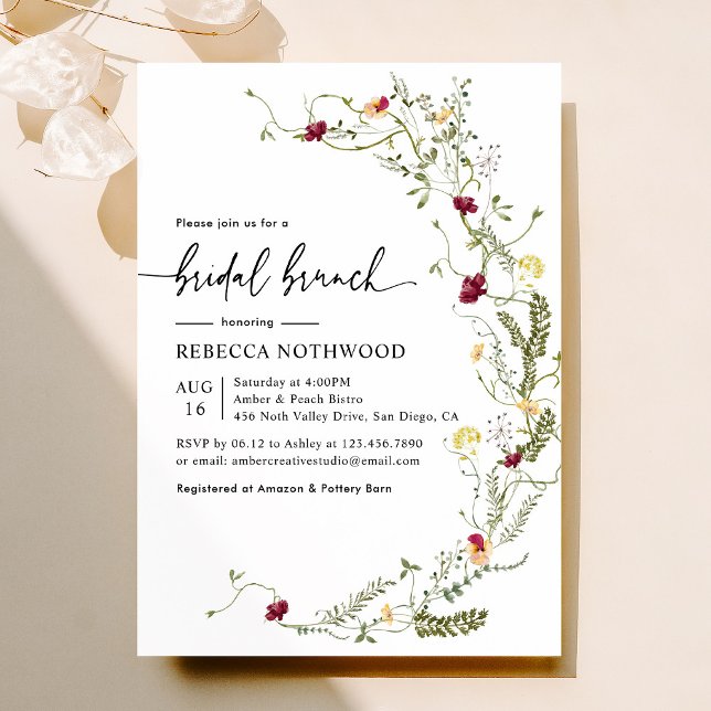 Elegant Rustic Botanical Wildflower Bridal Brunch Invitation (Creator Uploaded)