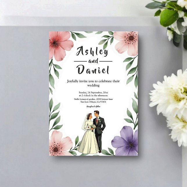 Elegant Rustic Bride & Groom Summer Floral Wedding Invitation (Creator Uploaded)