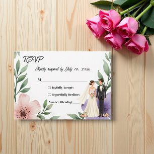 Elegant Rustic Bride & Groom Summer Floral Wedding RSVP Card