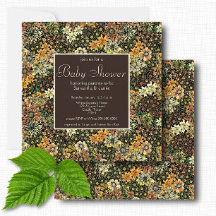 Elegant Rustic Brown Botanical Floral Baby Shower Invitation