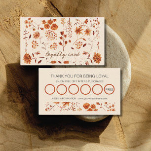 Elegant Rustic Brown Fall Floral Pattern Loyalty Card