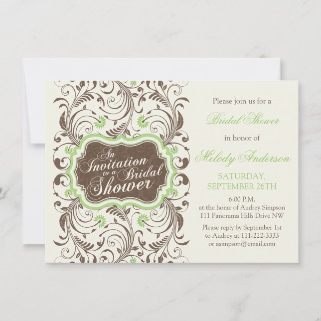 Elegant Rustic Brown Green Floral Bridal Shower Invitation (Front)