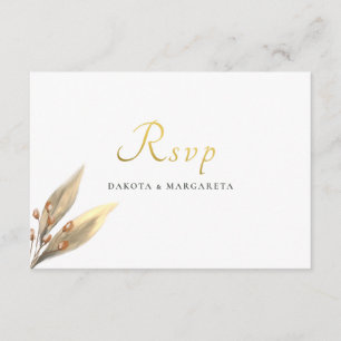 Elegant rustic brown leaf RSVP gold wedding Invitation