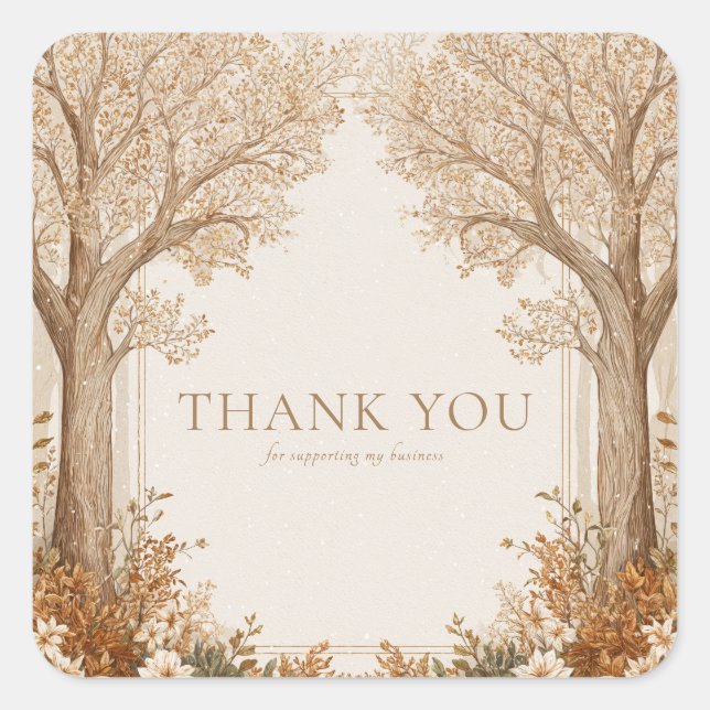 Elegant Rustic Brown Tree Arch White Floral Square Sticker (Front)