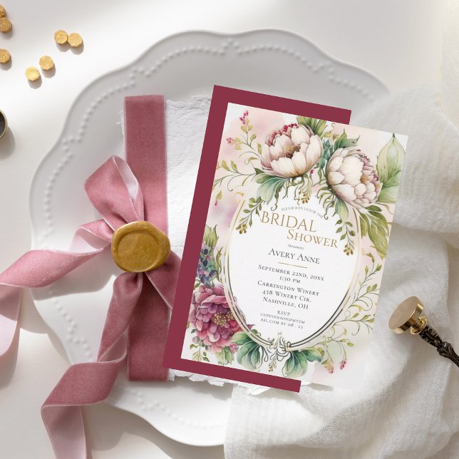 Elegant Rustic Burgundy Floral Bridal Shower Invitation (Creator Uploaded)